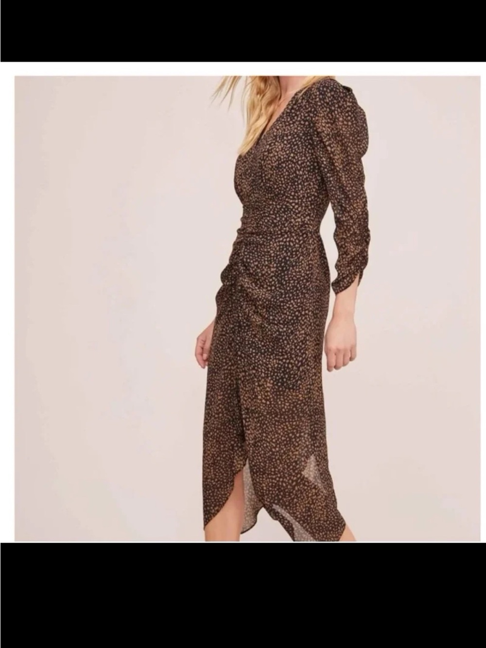 NWT ASTR the Label Ruched Front Midi Dress in Black/Taupe print 
 Size XL - Picture 4 of 12
